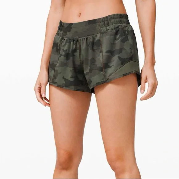 Lululemon Hotty Hot LR Shorts in Heritage Camo Green Twill Multi
